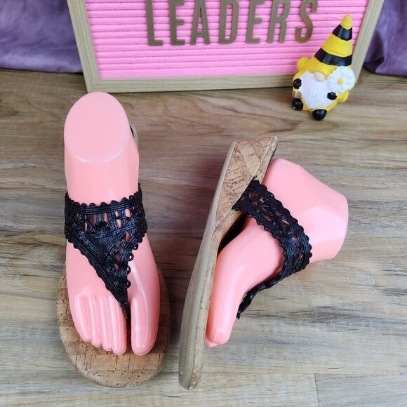 💜DexFlex Comfort Black Wedge Sandals Size 9.5 - Picture 8 of 15